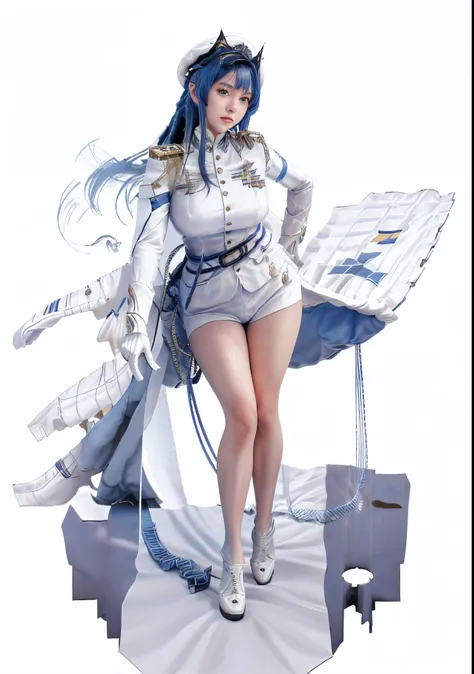 a woman in a white shirt and blue skirt holding a sword, azur lane style, from the azur lane videogame, kantai collection style,...