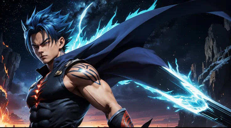 Get ready for a visual feast with Gohan having a handsome face and piercing red eyes, glowing blue hair and tattoo, well-proportioned character portraits and landscapes, and a perfect body. In his transformed state, he radiates extreme instinct and power, ...