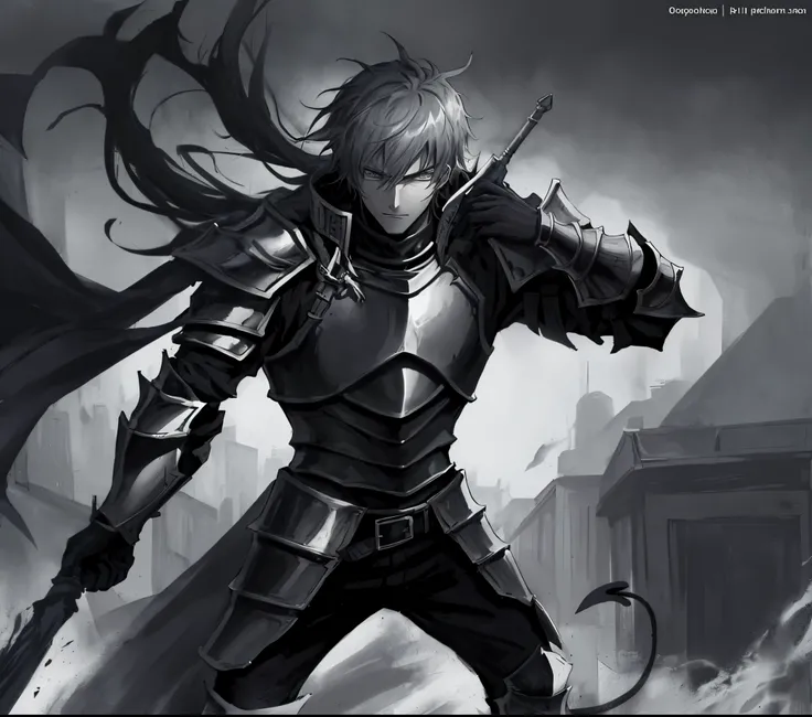 guy with demon armour #anime #black and white # manga