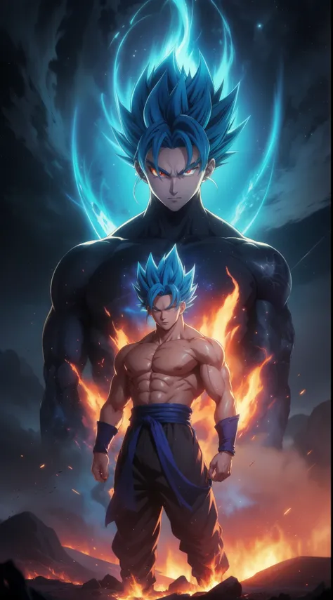 Get ready for a visual feast with Goten having a handsome face and piercing red eyes, glowing blue hair and tattoo, well-proportioned character portraits and landscapes, and a perfect body. In his transformed state, he radiates extreme instinct and power, ...