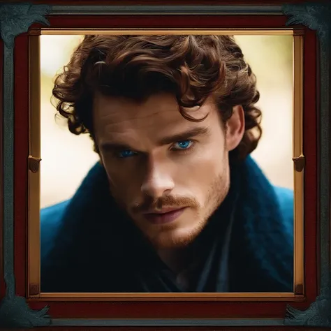 Robb Stark has curly auburn hair, blue eyes, and stubble. Famously portrayed by Richard Madden.,Game of Thrones TV series,Robb Stark has curly auburn hair, blue eyes, and stubble. Famously portrayed by Richard Madden.,face,photo