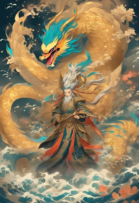 filmposter，The sacred beast of Shan Hai Jing，Strong body，scales like iron，Its hard，having bird wings，Can fly，Its cry is similar to that of a mandarin duck。According to legend，Where does the winning fish appear?，Where will it cause a flood?， mistic ，legends...