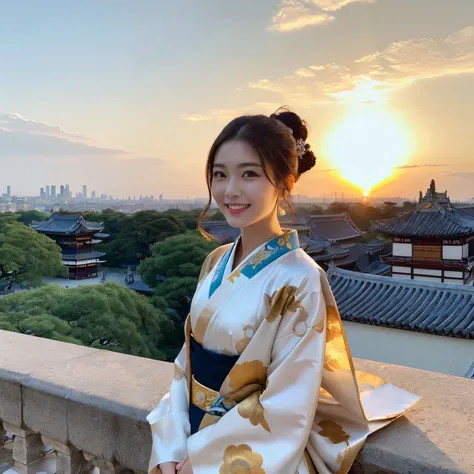 ((top-quality、masutepiece、8K、Top image quality、Very complex and detailed details、big bright sunset、Very high saturation))、(1 photo:1.7)、(The whole picture:1.7)、(the princess is near、A deep Heian period townscape:1.7)、(Close-up photo of a woman :1.5)、(Take ...