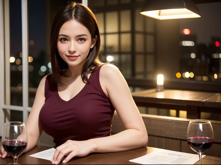 (64K, UHD, top quality, masterpiece: 1.2), (realistic, photorealistic: 1.37), super detailed, pretty woman 1 person, (slim face), (slim body), (brown hair), (short cut), cheeks slightly blushing, (44 years old), 38 years old, solo, beautiful detailed urban...