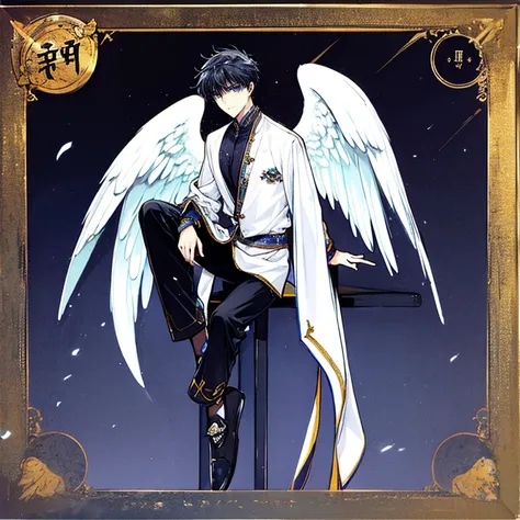 male angel sitting on rebar、full body Esbian、an legs、shoe、Leather shoes、trouser