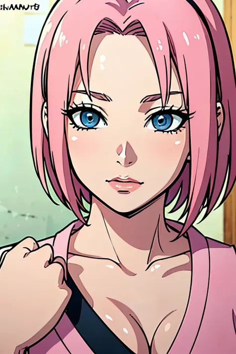 ((ultra quality)), ((tmasterpiece)), sakura haruno, ((pink, short hair hair)), beautiful cute face, beautiful female lips, charm...