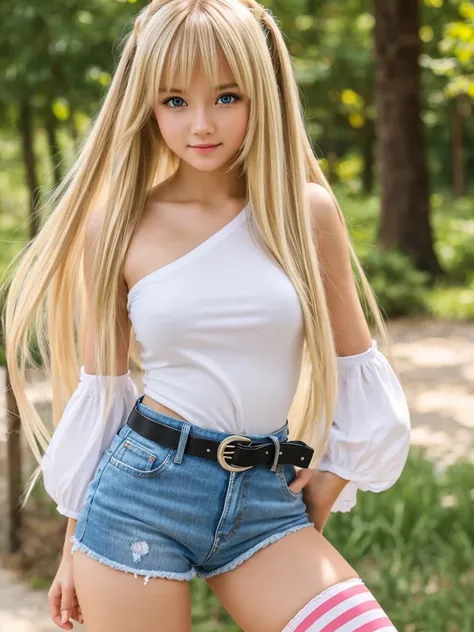 Extraordinary sexy beauty、Beautiful gentle and bright look、Sexy refreshing look、Perfect beautiful cute face、blonde、long bangs between the eyes,、Super long bright blonde straight hair、twintails, red bows in hair、beautiful countenance、Very cute beautiful sex...