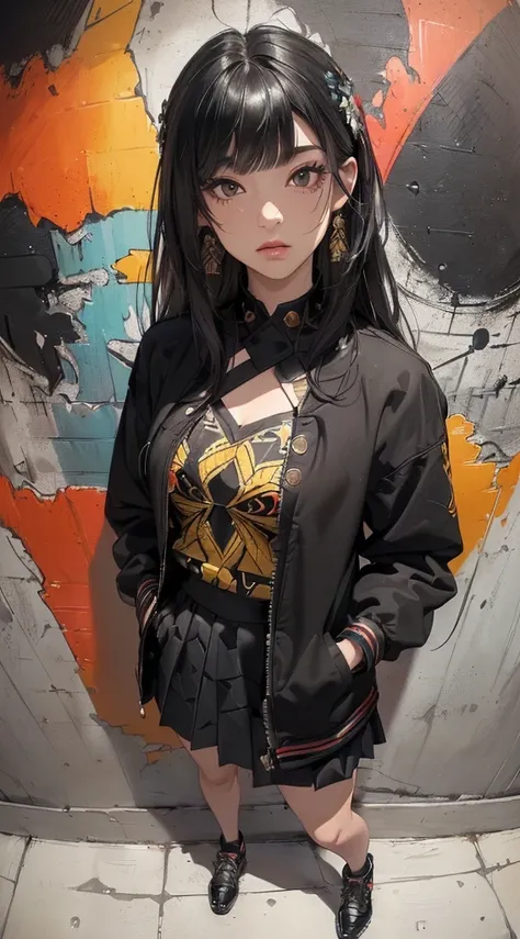 (((8k wallpaper of extremely detailed CG unit:1.2, ​masterpiece, hight resolution:1.2, top-quality:1.2, masutepiece))), ((a very beautiful woman, Hands in pockets:1.8, Grunge Fashion:1.2, Wear a jacket:1.2, wearing skirt, Wearing shoes)), ((extra detailed ...