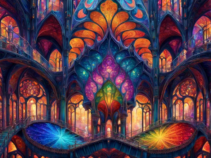 architecture, art by (Akrokan), mesmerizing digital painting, vivid colors, elaborate, breathtaking, chromatic nanotechnology, magnificent, iridescent particles, mesmerizing pattern of kaleidoscopic colors, nanotechnological display, vibrant hues, (detaile...