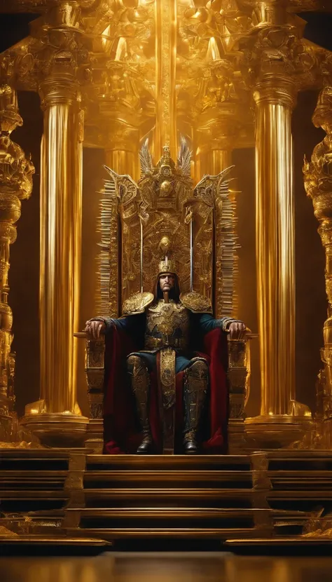 Warhammer 40K Emperor，Sit on the golden throne，Surreal art