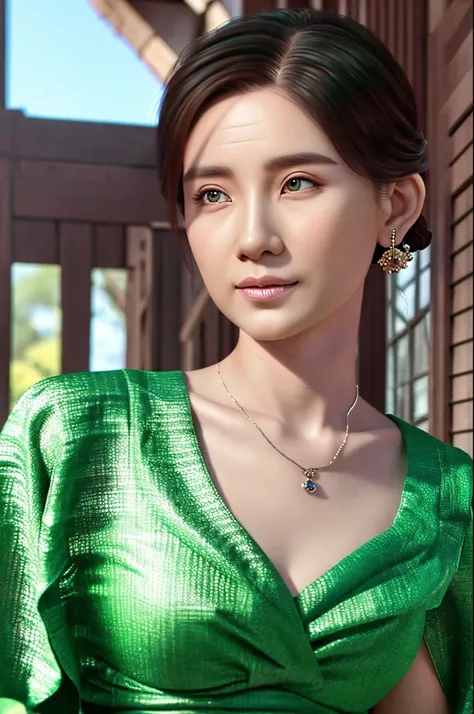 a close up of a woman wearing a green dress and a tia, a colorized photo inspired by Huang Ji, trending on cg society, cloisonnism, palace ， a girl in hanfu, chinese style, hanfu, wearing ancient chinese clothes, beautiful render of tang dynasty, a beautif...