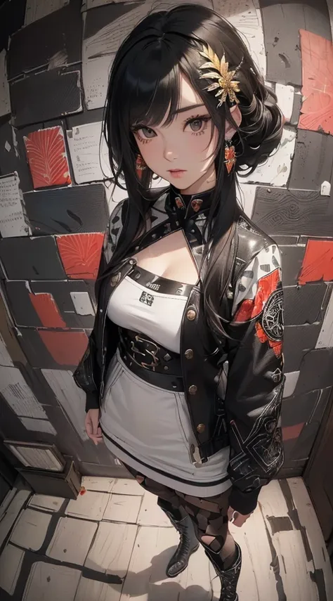 (((8k wallpaper of extremely detailed CG unit:1.2, ​masterpiece, hight resolution:1.2, top-quality:1.2, masutepiece))), ((a very beautiful woman, Hands in pockets:1.8, Grunge Fashion:1.2, Wear outerwear:1.2, Wearing hot pants, wearing tights and boots)), (...