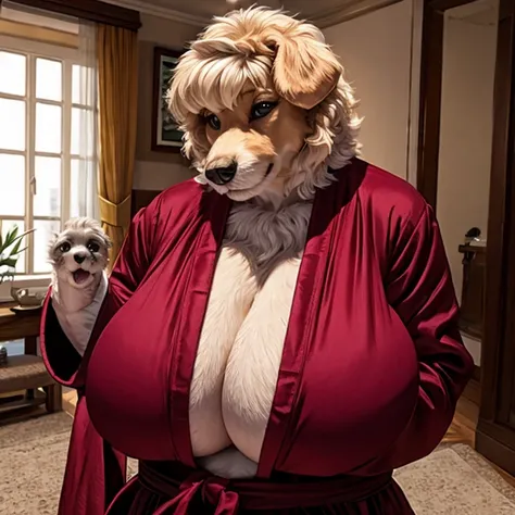 Gilf, granny, grandmother, huge tits, wearing robe, dog,