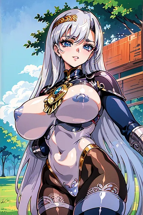 "(masterpiece:1.1), best quality, NSFW, 
1girl, (80s anime style:1.3), (eyelashes:1.5), (loli:1.2), 
(intricate high detailed body:1.2), 
(silver hair:1.1), (forehead:1.1), (long hair, straight hair:1.1), (headband:1.2), 
blue eyes, (red lip stick:1.3), 
(...