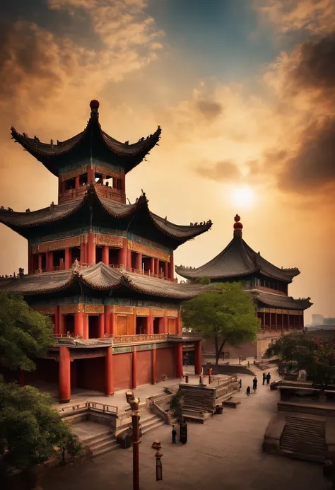 Xian Bell Tower，Silk Road，ancient buildings，Chinese painting style