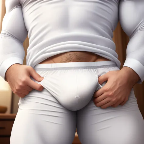 Handsome man wearing white underwear with large crotch