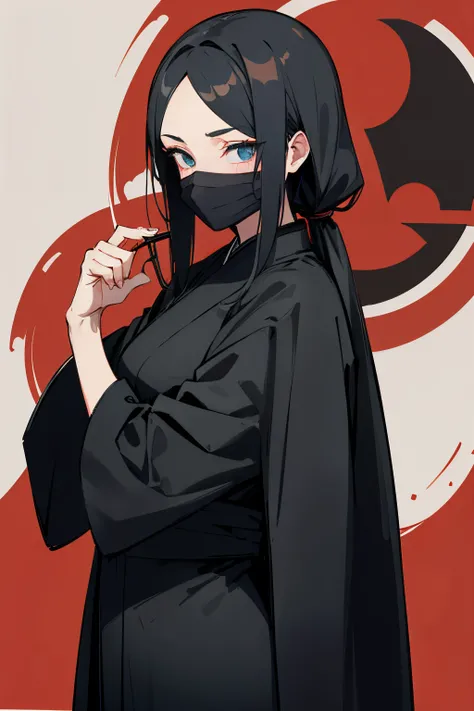 Woman in black robe, wearing a ninja mask, masterpiece, best quality, super detail