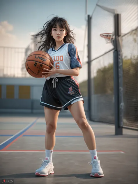 (8k, best quality, masterpiece:1.2), (realistic, photo-realistic:1.37), ultra-detailed,best quality, ultra high res, professional lighting, photon mapping, radiosity, physically-based rendering, cinematic lighting, basketball court,depth of field, sharp fo...