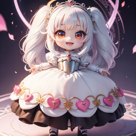 ​masterpiece、top-quality、ultra-detailliert、(Chibi Chara Princess:1.2)、Heart motif、Inome、white  hair、Open your mouth and smile、Standing