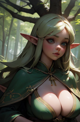 A Hyperrealist Huge Tits Woman Elf in a Forest with Arrows and a Bow,  On A Tree, Perfect Body , Perfect Face, HD