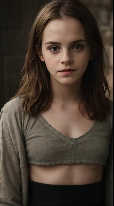 Emma Watson, tween girl, ((photorealistic):1.1), (raw, 8k:1.2), dark, muted colors, slate atmosphere, RAW candid cinema, 16mm, color graded portra 400 film, remarkable color, ultra realistic, textured skin, remarkable detailed pupils, realistic dull skin n...