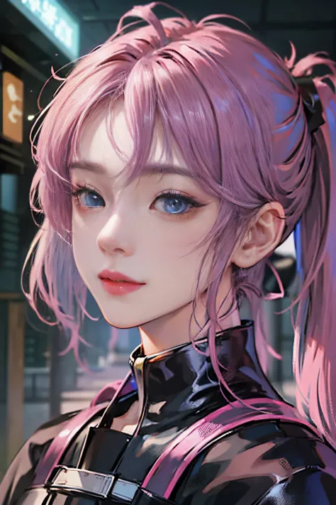 1人の女性、 Look at the viewer,
Her upper body, Her beautiful blue eyes, Pink hair with twin tails, Moles under her eyes, Plump and glossy lips, Heart-shaped choker,Female ninja 、stealth、Ninja Black Costume、Black mask、Looking at the viewer, smiling at the viewe...