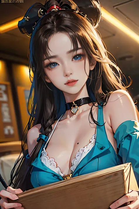 1人の女性、 watching at viewers、
,Her beautiful blue eyes, Twin-tailed brown hair, Moles under her eyes, Plump and glossy lips, Heart-shaped choker, Looking at the viewer, smiling at the viewer. .. .. .. .. .. .. .. .. .. .. .. .. .. .. .. .. .. .. .. .. .. .. ...