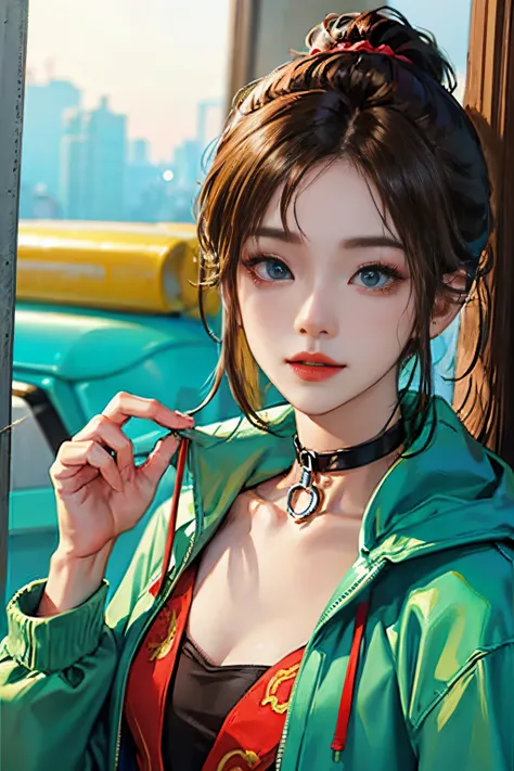 1人の女性、 watching at viewers、
,Her beautiful blue eyes, Twin-tailed brown hair, Moles under her eyes, Plump and glossy lips, Heart-shaped choker, Looking at the viewer, smiling at the viewer. .. .. .. .. .. .. .. .. .. .. .. .. .. .. .. .. .. .. .. .. .. .. ...