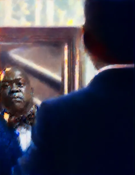 painting masterpiece, 
ultra - detailed,
Black and white, dark steel, dark blue, black, light brown, dark brown, white, light orange, dark red, dark green, 

dramatic lights, 
early evening,
hight contrast, 



Black Louis Armstrong wearing a suit and tyin...