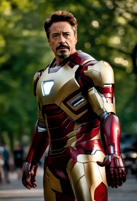 A photo of Tony Stark enjoying a morning run through Central Park.,Marvel Cinematic Universe,Stark is typically depicted as handsome and stylish, with neatly groomed facial hair, a sophisticated sense of fashion, and a well-built physique reflective of his...