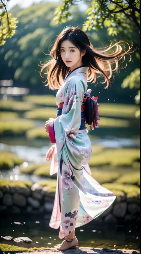 ((Kimono))、((Pink kimono))、(full body Esbian)、(top-quality,​masterpiece:1.4、超A high resolution)、(ultra-detailliert、Caustics)、(Photorealsitic:1.4、RAW shooting)、Ultra-realistic capture、A highly detailed、 Skin texture is natural、pink cherry blossom landscape、...