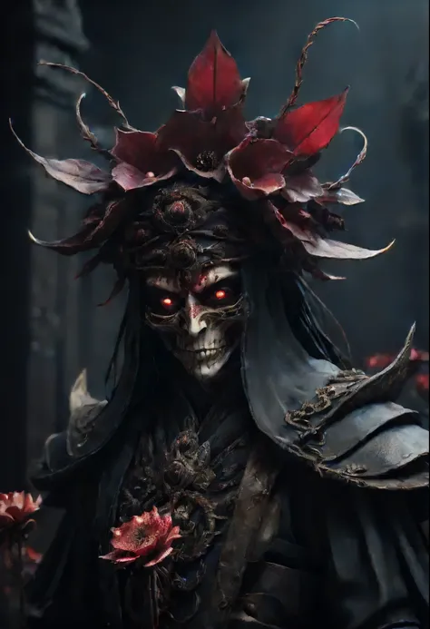 (Lycorisradiata close-up:1.5)，Charming flower of the other side，Mysterious Manzhu Shahua，A bloody ghost flower blooming at the gate of hell，Leading the soul to the afterlife，Evil charm，Flirtatious，uncanny，heavy metal style，metal art，flower made of iron，iro...