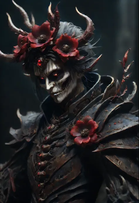 (Lycorisradiata close-up:1.5)，Charming flower of the other side，Mysterious Manzhu Shahua，A bloody ghost flower blooming at the gate of hell，Leading the soul to the afterlife，Evil charm，Flirtatious，uncanny，heavy metal style，metal art，flower made of iron，iro...