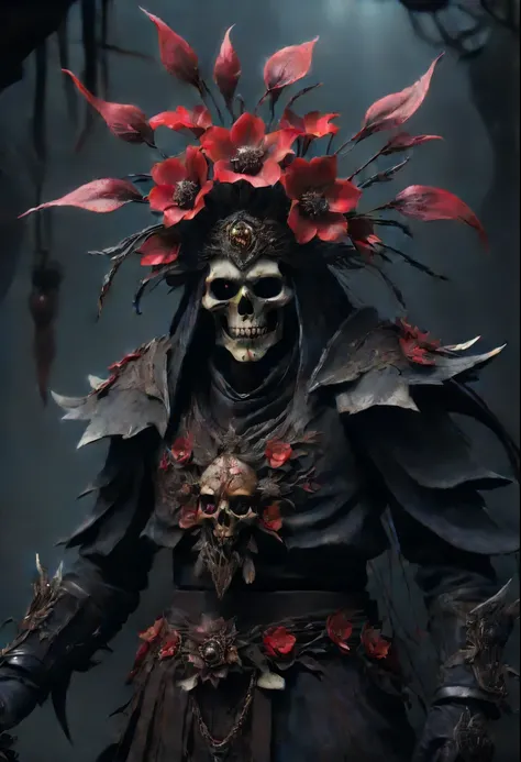 (Lycorisradiata close-up:1.5)，Charming flower of the other side，Mysterious Manzhu Shahua，A bloody ghost flower blooming at the gate of hell，Leading the soul to the afterlife，Evil charm，Flirtatious，uncanny，heavy metal style，metal art，flower made of iron，iro...