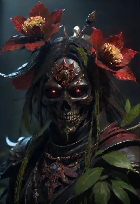 (Lycorisradiata close-up:1.5)，Charming flower of the other side，Mysterious Manzhu Shahua，A bloody ghost flower blooming at the gate of hell，Leading the soul to the afterlife，Evil charm，Flirtatious，uncanny，heavy metal style，metal art，flower made of iron，iro...