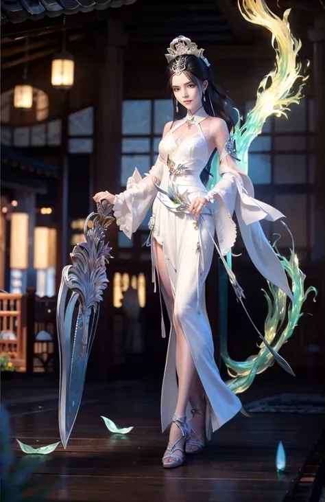 （Huang Li，A high resolution，ultra - detailed），tmasterpiece，Best quality at best，A girl holding a sword，独奏，Big breasts are beautiful，Short hair details，dark brown  hair，Ear piercing，with brown eye，Delicate eyes and delicate face，（（Chinese-style clothes）），sc...