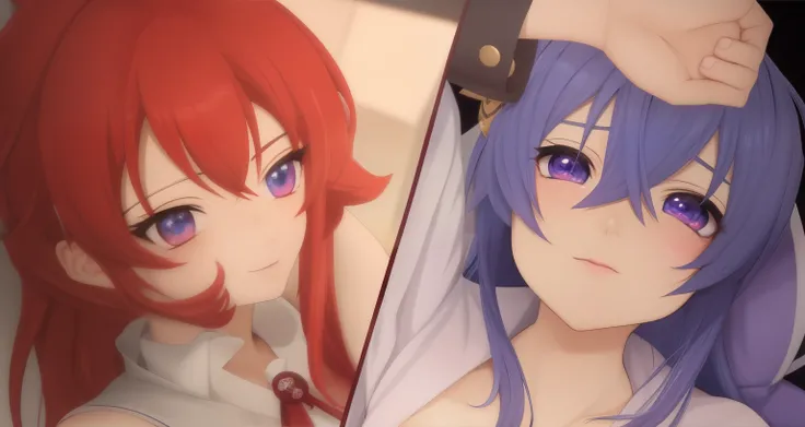 anime characters with blue hair and red eyes are shown in a photo, azul ou vermelho, estilo anime como destino/noite de estadia, Rias Gremory, estilo anime konosuba, visual novel cg |, sfw version, Impacto de Ayaka Genshin, 8k!, estilo anime 4K, Gapmoe Yan...