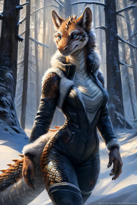 Sexy Character Portrait, Adult, (womans:1.4), (anthro:1.2), dragon, womans, Winter Fur White Clothing, Thin, hi res, photo realism, soft shading, presenting , (A detailed eye:1.1), Beautiful eyes, (Masterpiece:1.2), Detailed Face,  good anatomy, Detailed s...