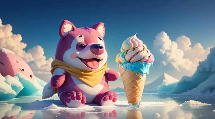 a cutie lotso sit on the ice-cream, highly and certaily appearance, 4k wallpaper,