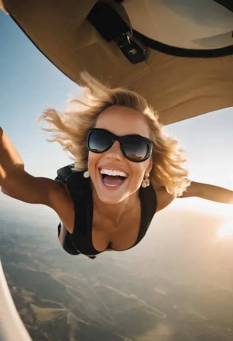 A picture of Sophia skydiving from a plane, with a wide smile on her face as she freefalls through the sky.,original,In her late 20s, Sophia Turner exudes stunning beauty, easily fitting into the affluent and stylish community of Pacific Palisades. She is ...