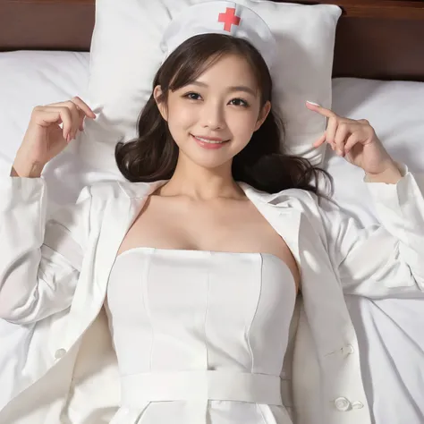 ((top-quality、masutepiece、8K、Top image quality、Very complex and detailed details))、1 nurse、(perfect nurse white coat:1.5)、(real nurse white coat:1.5)、(Nurse uniform made of solfa stretch fabric:1.5)、(plain white nurse cap:1.5)、(Plain nurse cap:1.5)、authent...