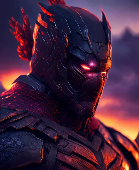 (extremely detailed 8k wallpaper), Close-up (  rock-man From Marvel dressed in Goth style: 1.3) emerging from beautiful nature, nature colours, sunset colours, extremely detailed, volumetric lighting