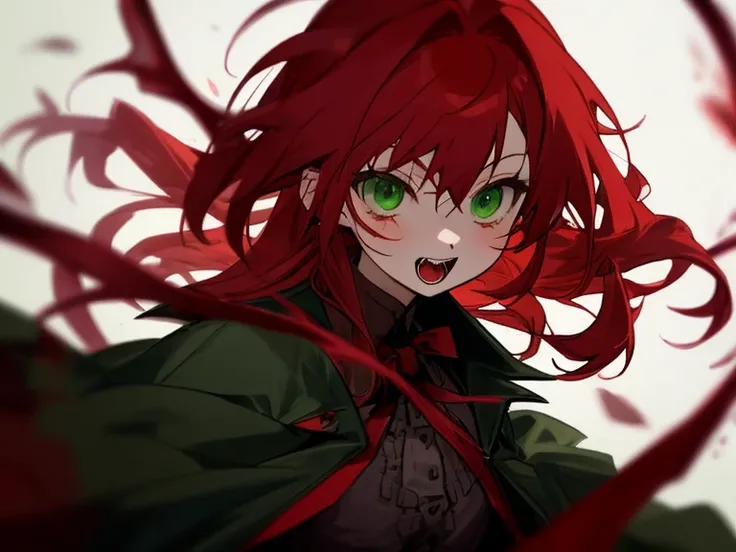 Vampires　Red-haired girl　Green Eyes　double tooth　Bloody clothes