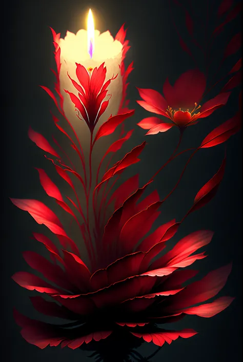 A red flower，There is a candle inside, dark fantasy style art, dark flower shaman, dark fantasy concept art, bloodborne concept art, dark concept art, Feiyu looking for flowers, Diablo digital concept art, dark fantasy art style, Dark flowers, 🌺 CG Society...