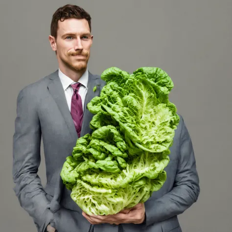 Lettuce man in a suit