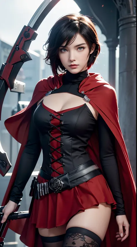 ruby rose (\rwby\), brunette, 1 girl, best quality, high-detailed, masterpiece, high definition, sharp: 1.2, perfect body beauty...