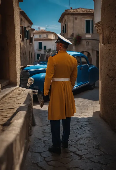 poliziotto della polizia italiana che guida la macchina con il gomito fuori dal finestrino