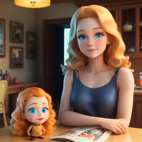 Ginger girl with blue eyes and has straight/ wavy hair and a blonde girl with blue eyes Disney Pixar 3D animated characters