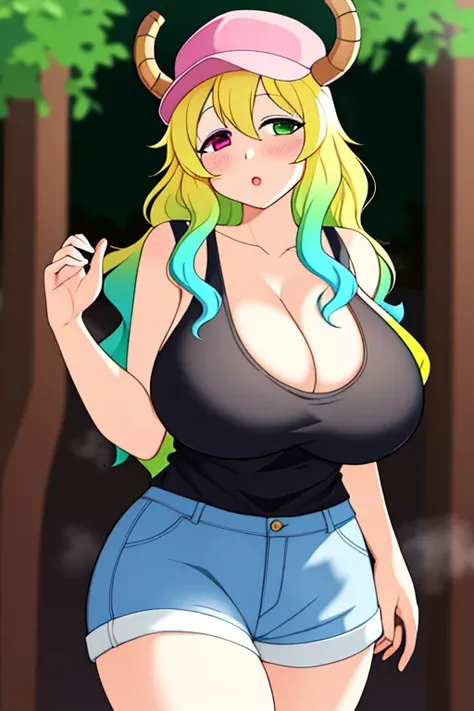 bloom, ((masterpiece)), lucoa, mature female, best quality, cleavage, (gigantic breasts:1.0), big eyes, (curvy:0.8), caustics, (...