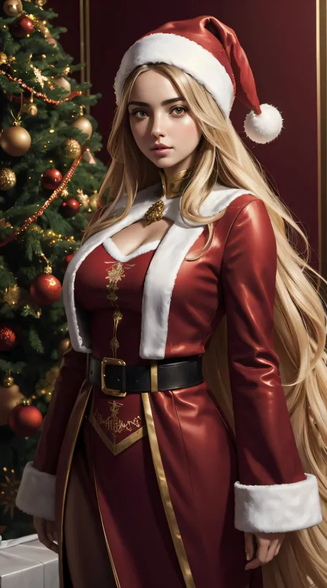 Ana de Armas, Santa Claus sexy clothes, stand in front of the Christmas tree, character portrait, 3 9 9 0 s, long hair, intricate, elegant, highly detailed, digital painting, artstation, concept art, smooth, sharp focus, illustration, art by wlop, charlie ...